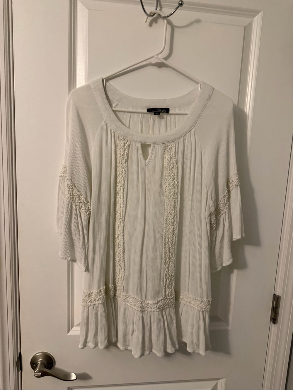 Suzanne Betro Cream Boho Lace-Panel Tunic, Sz L